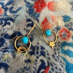 Gold moon and star Dior earrings with Turquoise stones